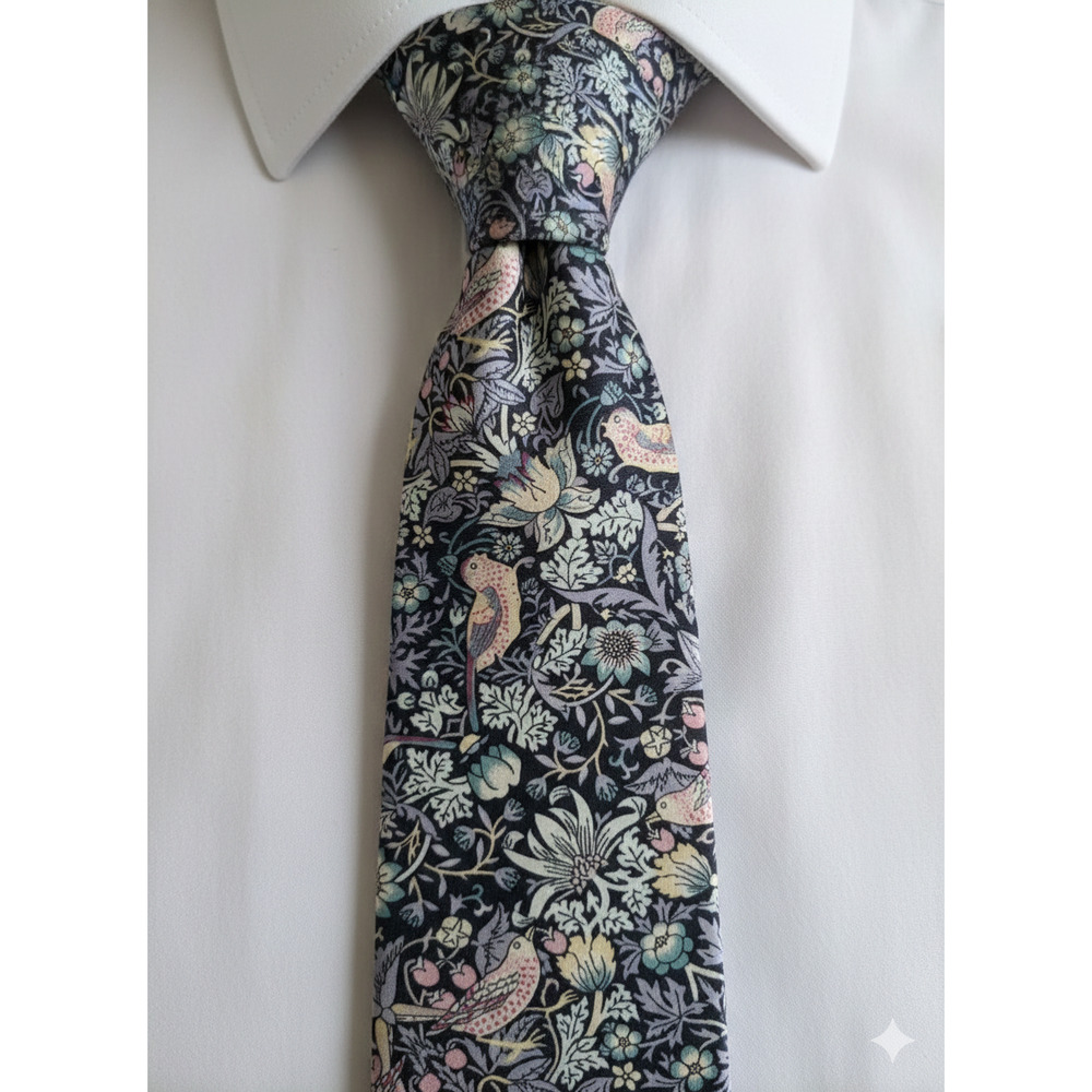 Gianni Feraud Liberty of London flower floral bird cotton slim skinny tie - 59"